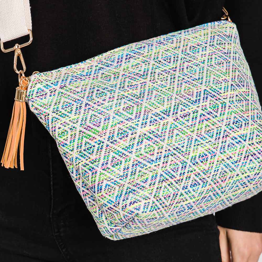 Madeline Love Green Aztec Patterned Tassel Crossbody Bag - Bags & Wallets - extra