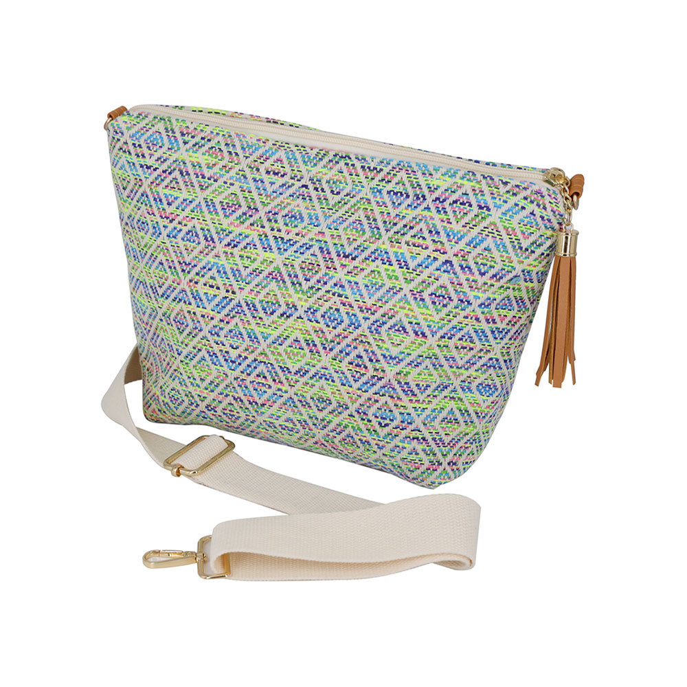 Madeline Love Green Aztec Patterned Tassel Crossbody Bag - Bags & Wallets - extra