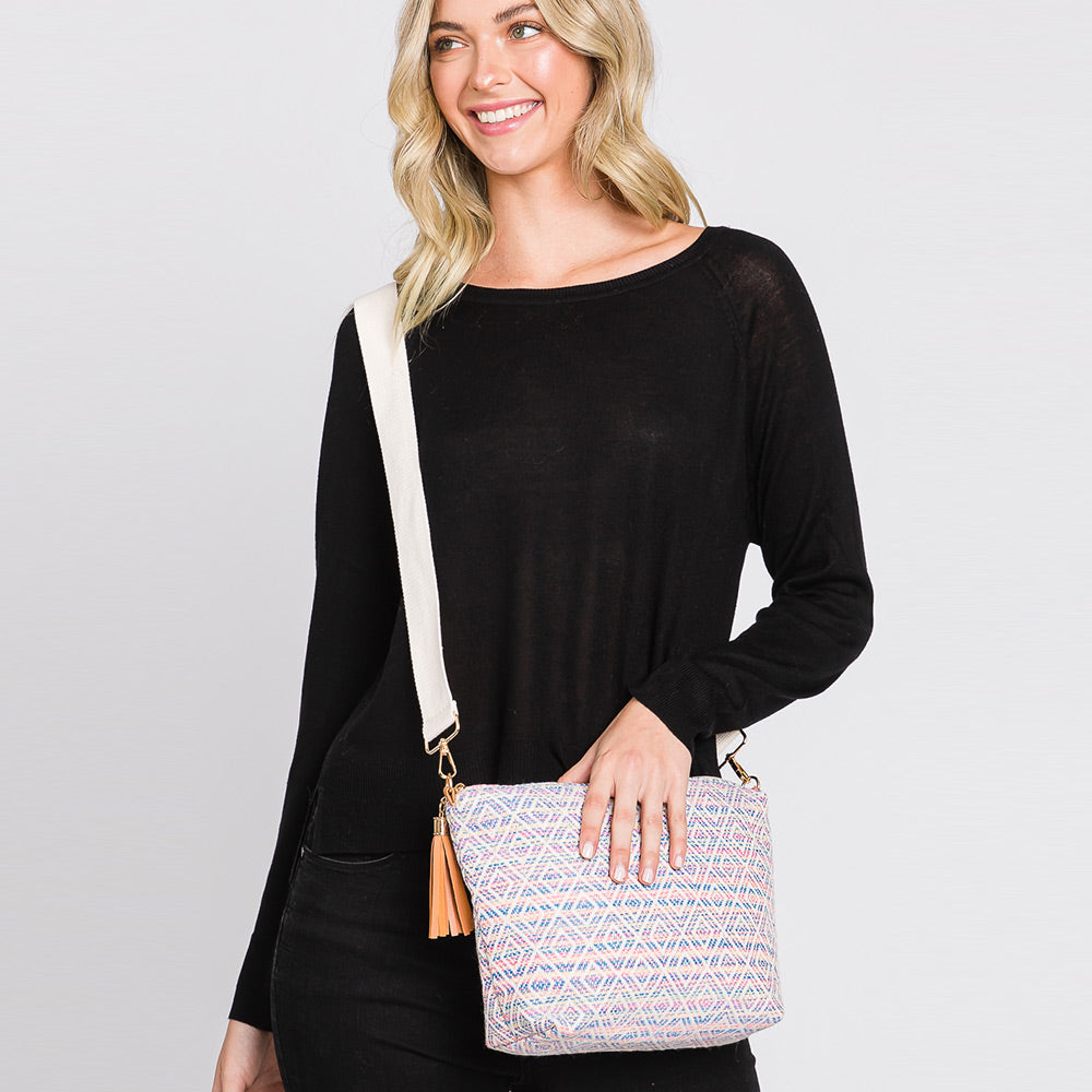 Madeline Love Pink Aztec Patterned Tassel Crossbody Bag - Bags & Wallets