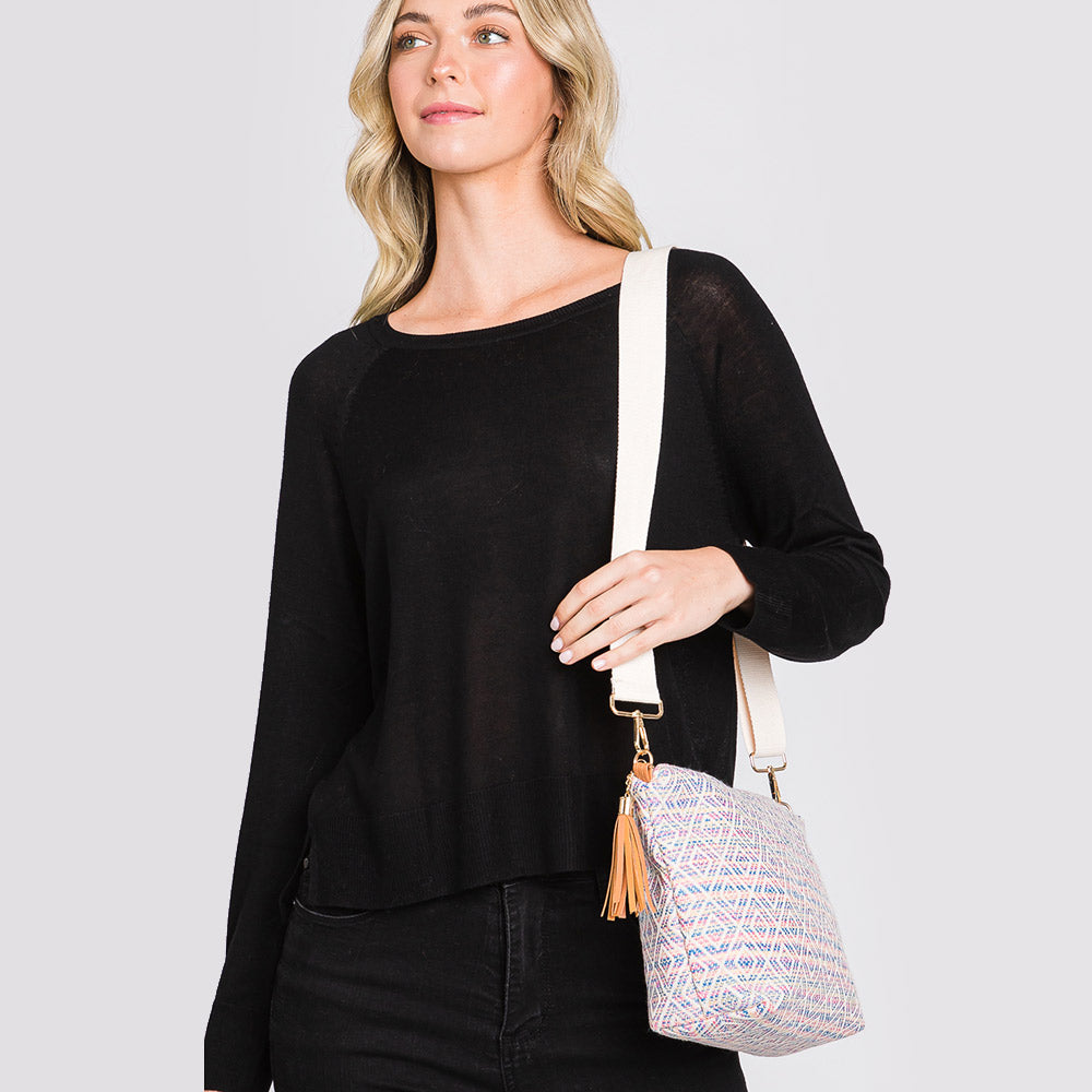 Madeline Love Pink Aztec Patterned Tassel Crossbody Bag - Bags & Wallets - extra