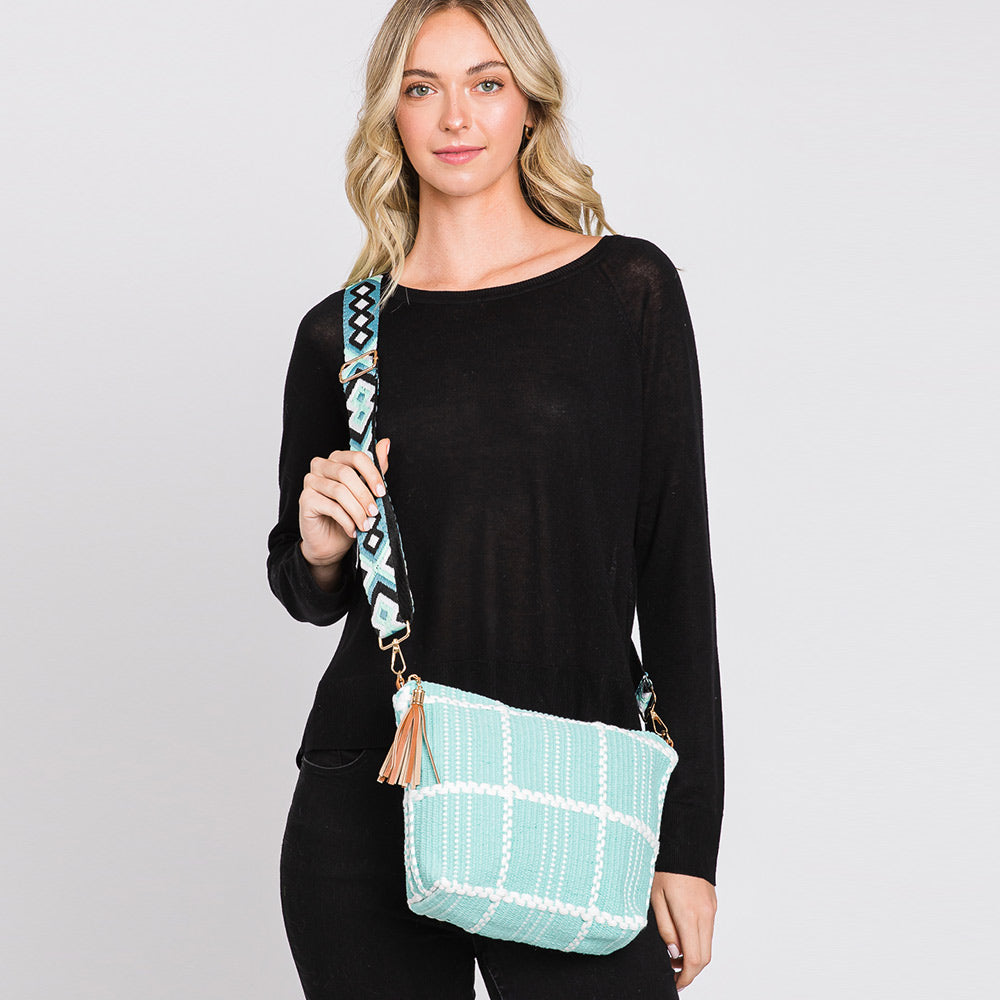 Madeline Love Mint Check Patterned Tassel Crossbody Bag - Bags & Wallets