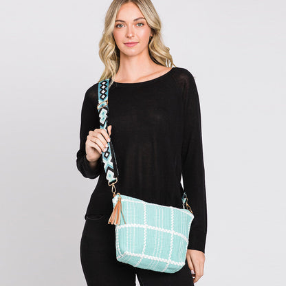 Madeline Love Mint Check Patterned Tassel Crossbody Bag - Bags & Wallets