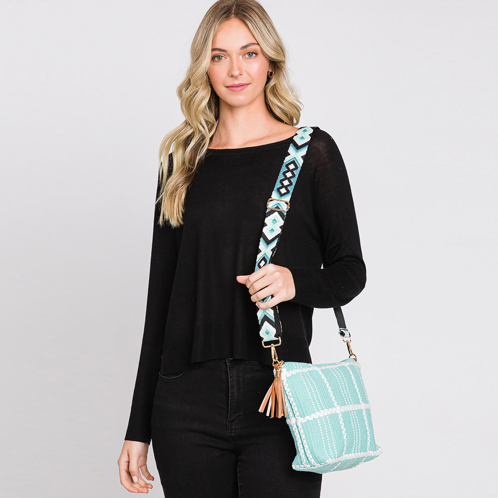 Madeline Love Mint Check Patterned Tassel Crossbody Bag - Bags & Wallets - extra