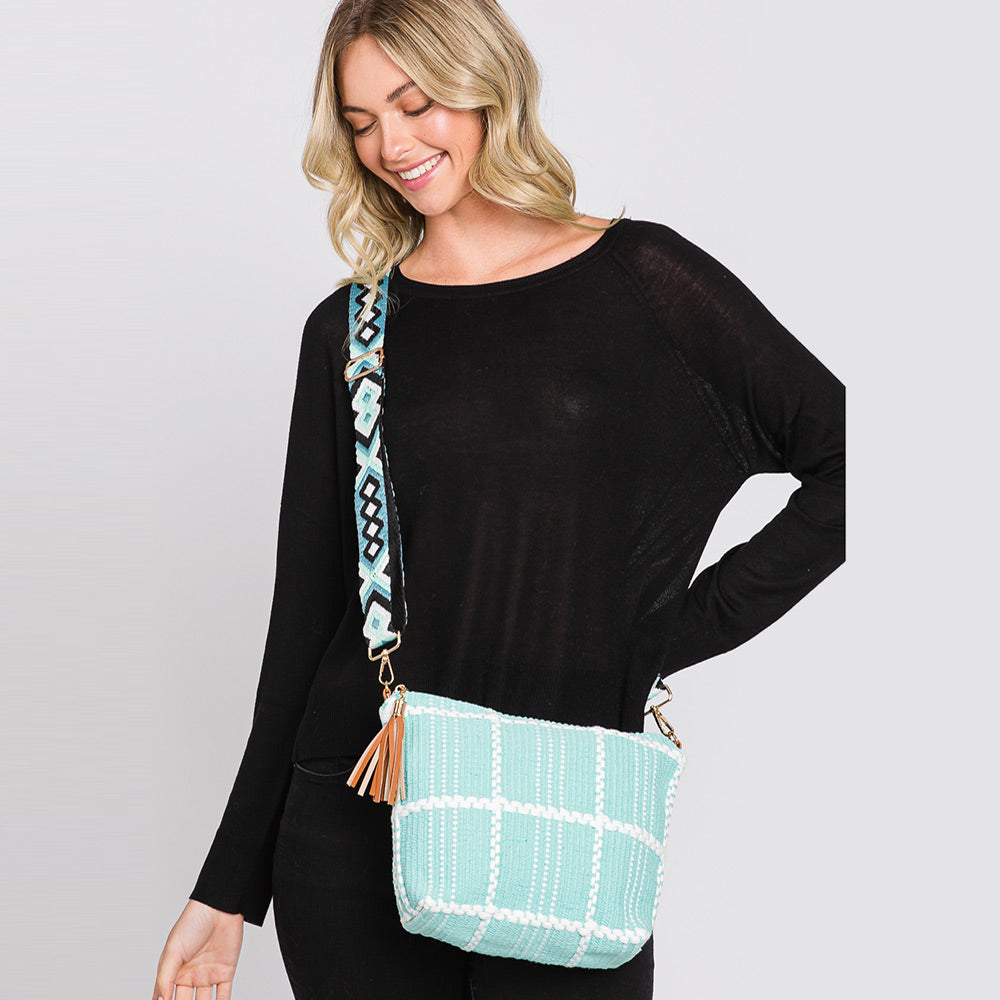 Madeline Love Mint Check Patterned Tassel Crossbody Bag - Bags & Wallets - extra