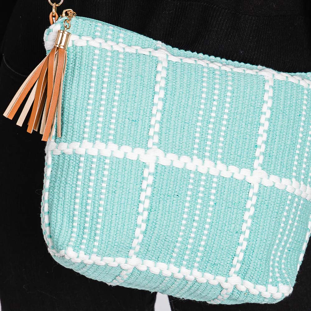 Madeline Love Mint Check Patterned Tassel Crossbody Bag - Bags & Wallets - extra