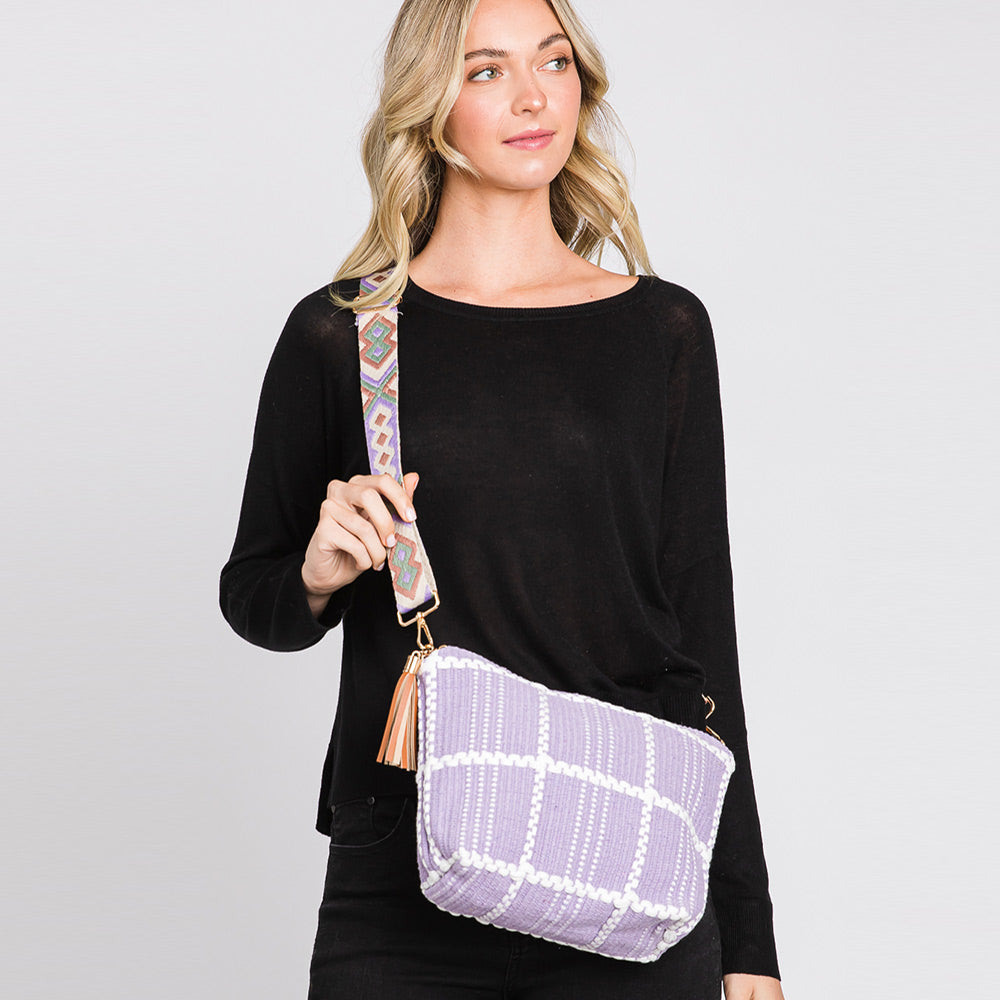 Madeline Love Purple Check Patterned Tassel Crossbody Bag - Bags & Wallets