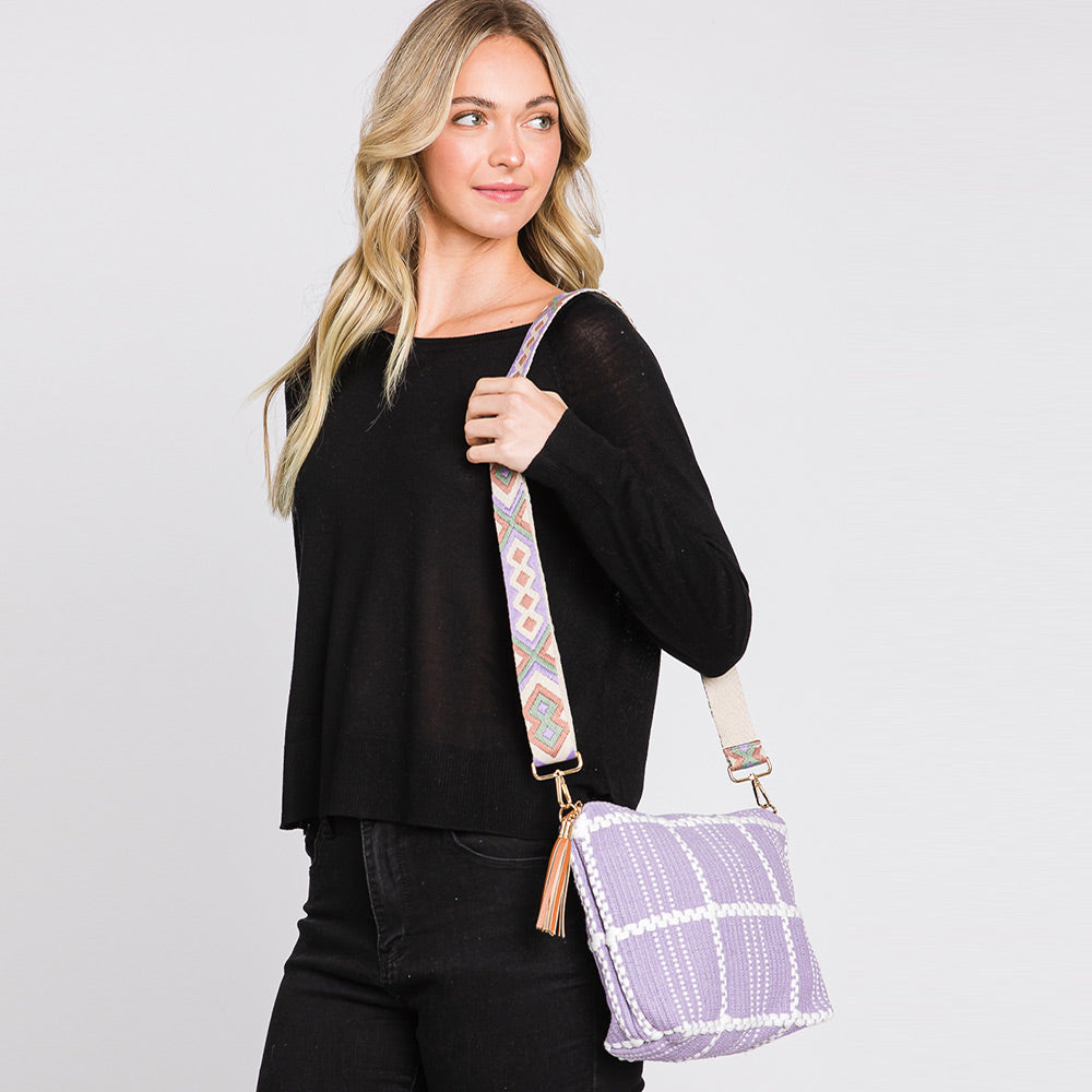 Madeline Love Purple Check Patterned Tassel Crossbody Bag - Bags & Wallets - desc