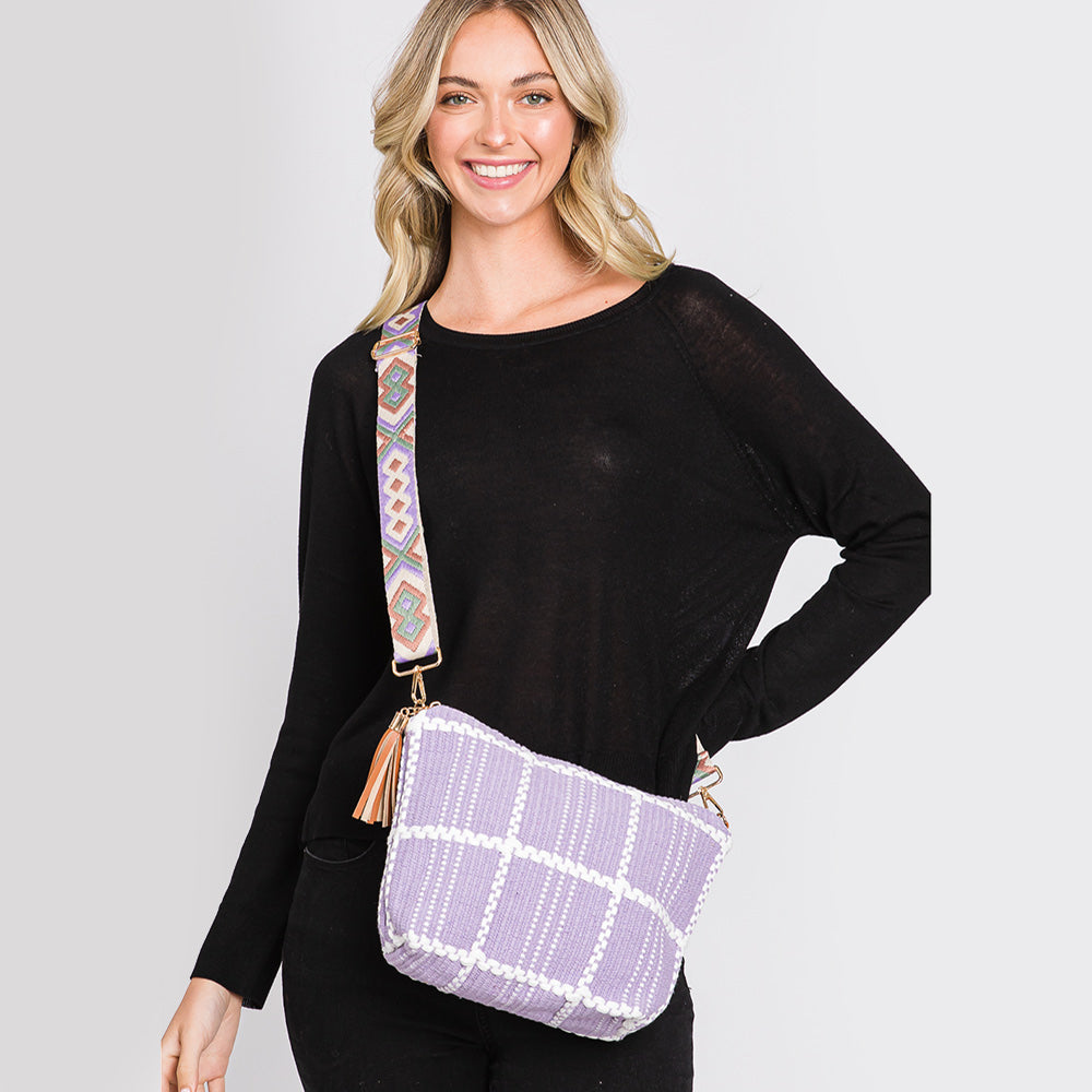Madeline Love Purple Check Patterned Tassel Crossbody Bag - Bags & Wallets - extra