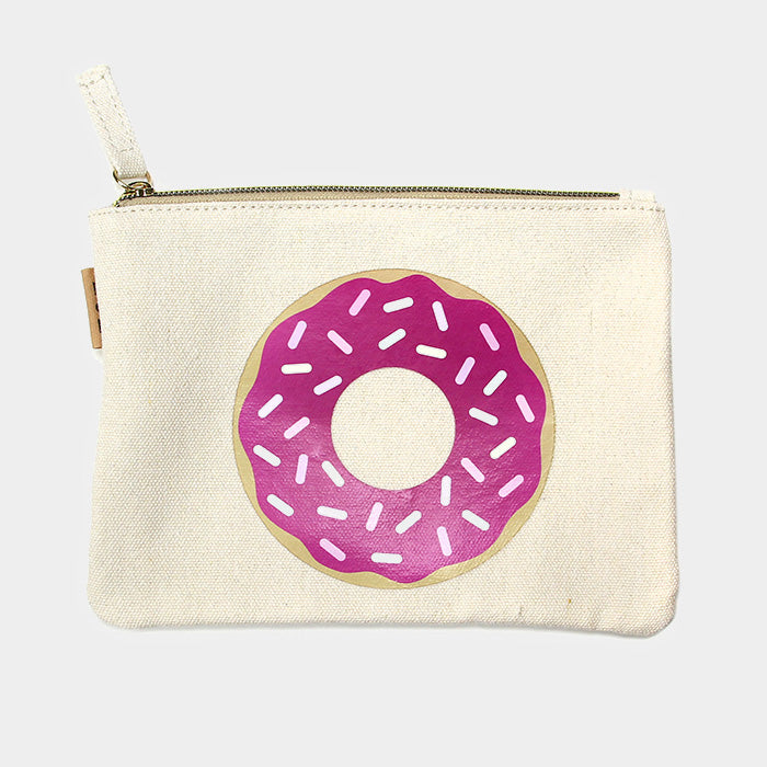 Madeline Love Pink Donut Printed Cotton Canvas Eco Pouch Bag - Bags & Wallets
