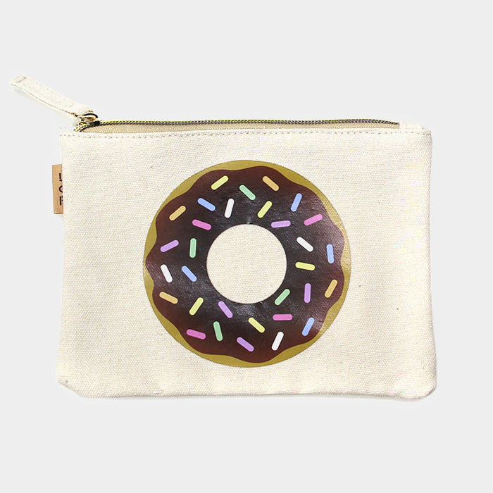 Madeline Love Brown Donut Printed Cotton Canvas Eco Pouch Bag - Bags & Wallets