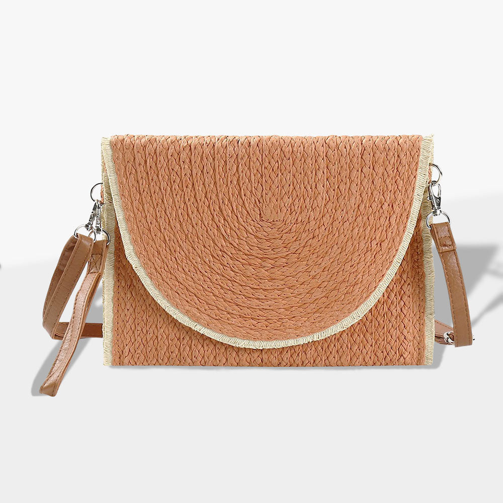 Madeline Love Rust Frayed Trip Two Tone Straw Clutch / Crossbody Bag - Bags & Wallets