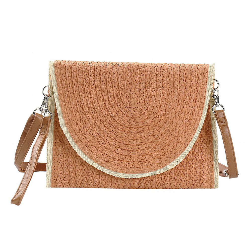 Madeline Love Rust Frayed Trip Two Tone Straw Clutch / Crossbody Bag - Bags & Wallets - desc