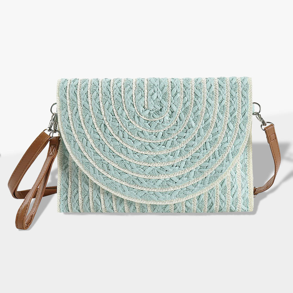 Madeline Love Mint Color Striped Two Tone Straw Clutch / Crossbody Bag - Bags & Wallets