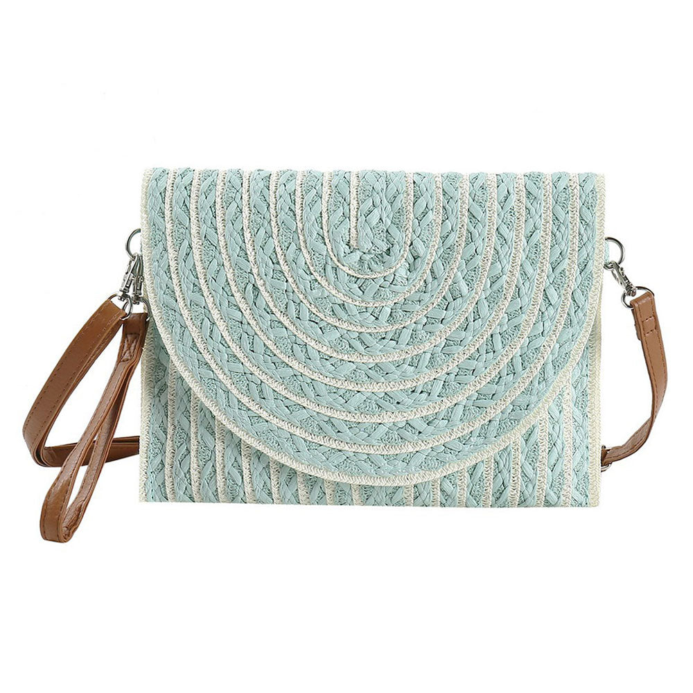 Madeline Love Mint Color Striped Two Tone Straw Clutch / Crossbody Bag - Bags & Wallets - desc
