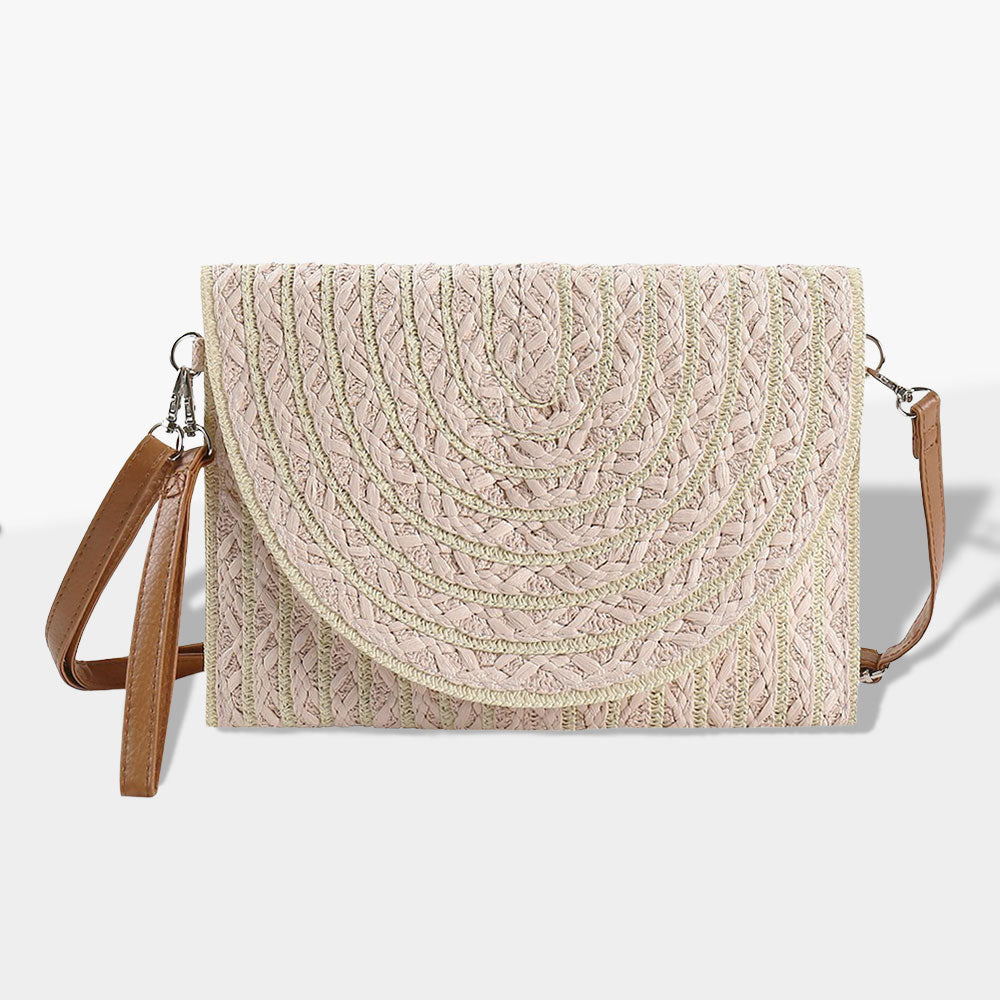 Madeline Love Pink Color Striped Two Tone Straw Clutch / Crossbody Bag - Bags & Wallets