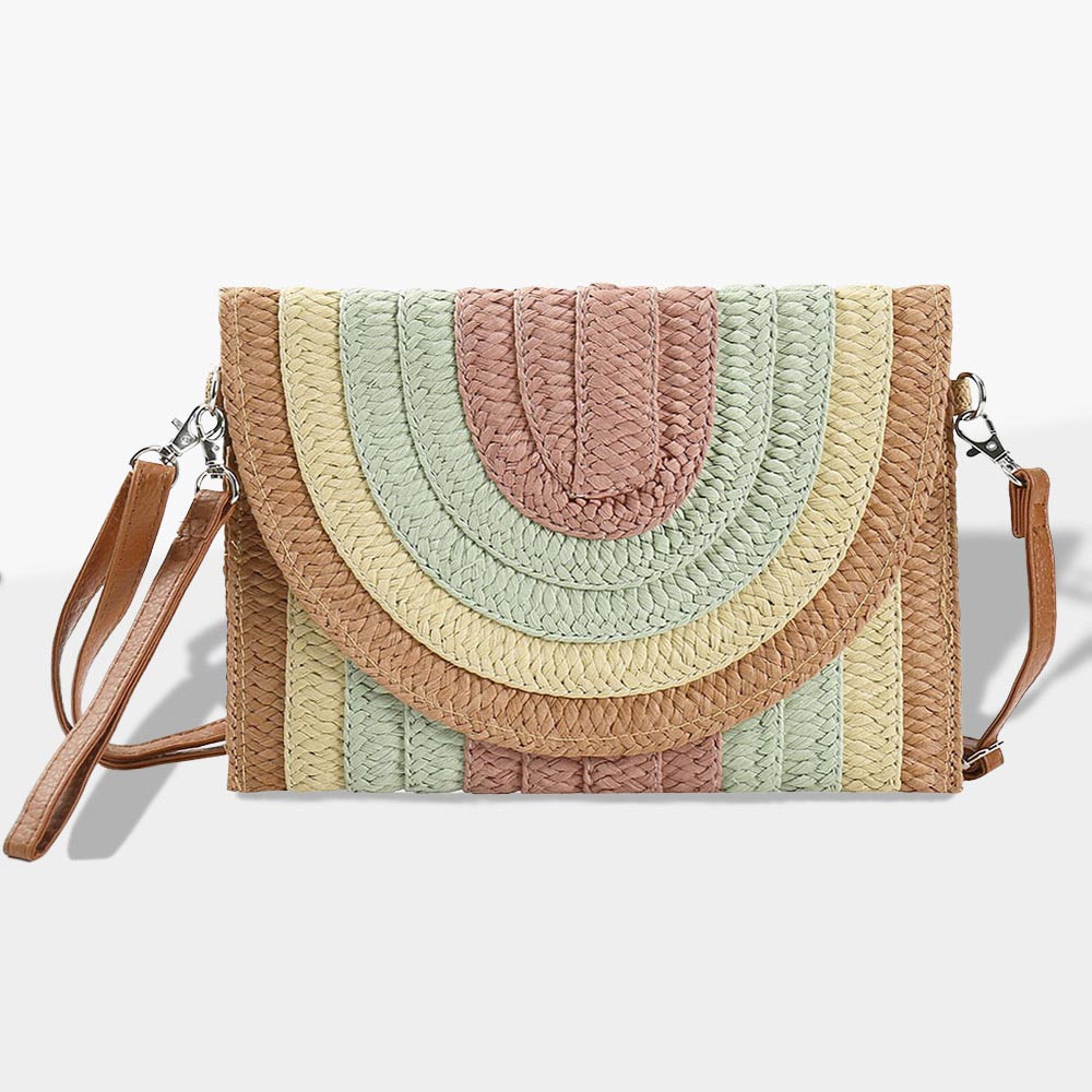 Madeline Love Dust Pink Multi Colored Striped Straw Clutch / Crossbody Bag - Bags & Wallets