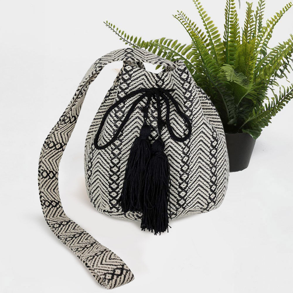 Madeline Love Black Geometric Pattern Bucket Bag - Bags & Wallets