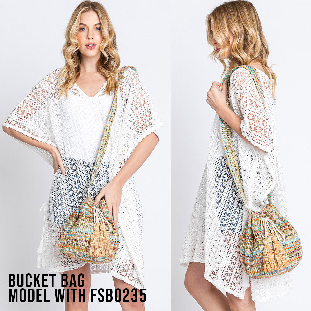 Madeline Love Black Geometric Pattern Bucket Bag - Bags & Wallets - desc