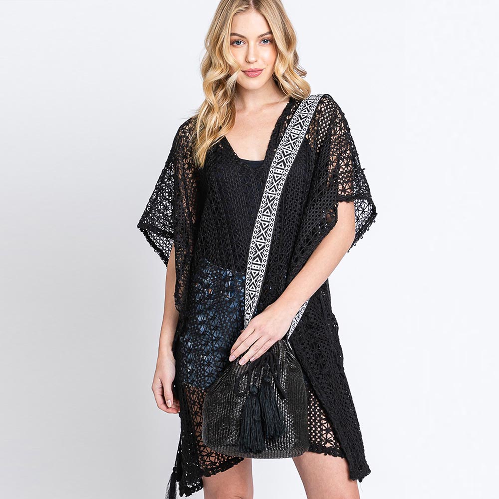 Madeline Love Black Solid Bucket Bag With Aztec Strap - Bags & Wallets