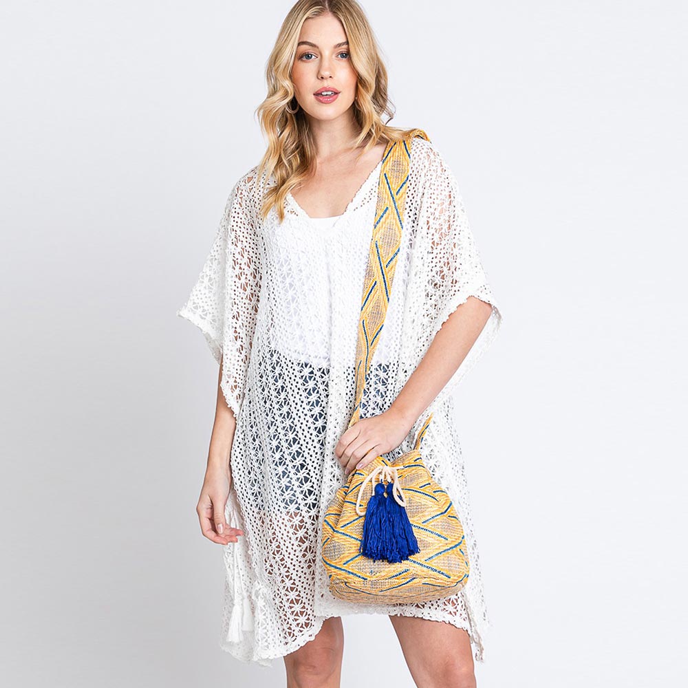Madeline Love Mustard Solid Bucket Bag With Aztec Strap - Bags & Wallets