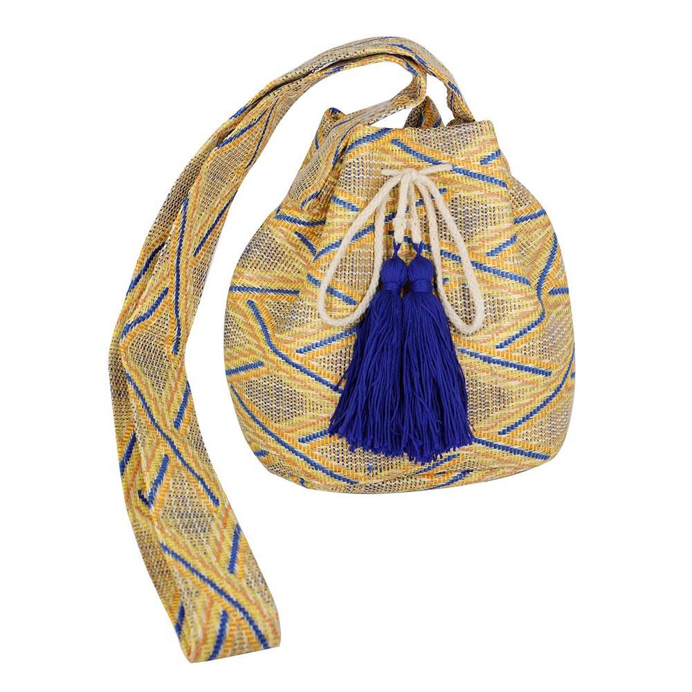 Madeline Love Mustard Solid Bucket Bag With Aztec Strap - Bags & Wallets - desc