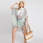 Madeline Love Olive Green Striped Pattern Dotted line Detail Straw Bag - Bags & Wallets - extra