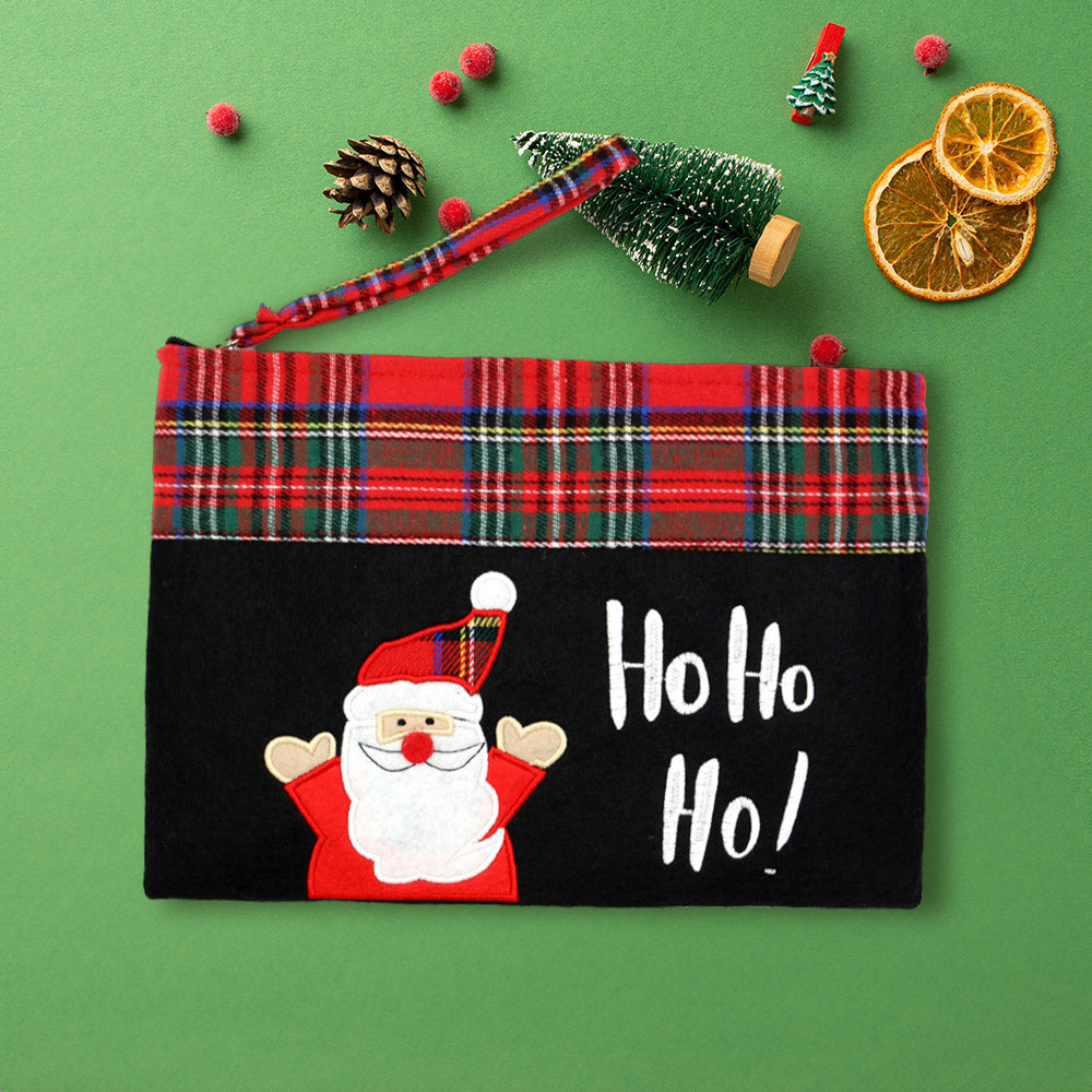 Madeline Love Black Ho Ho Ho Letter Santa Christmas Pouch Bag - Bags & Wallets