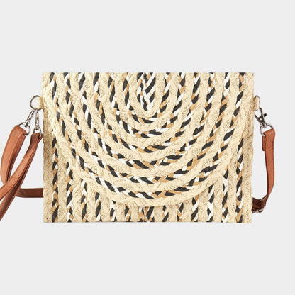 Madeline Love Beige Multi Color Straw Clutch / Crossbody Bag - Bags & Wallets