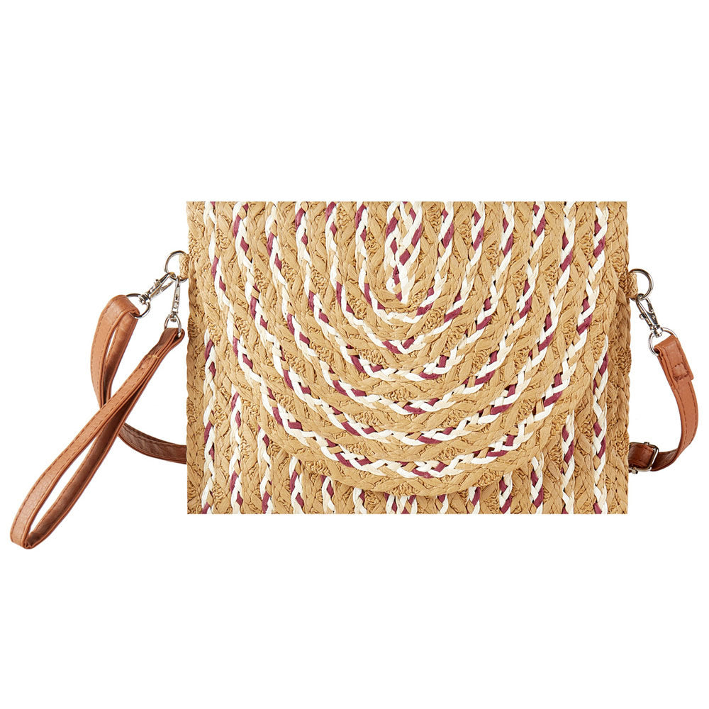 Madeline Love Taupe Multi Color Straw Clutch / Crossbody Bag - Bags & Wallets - desc
