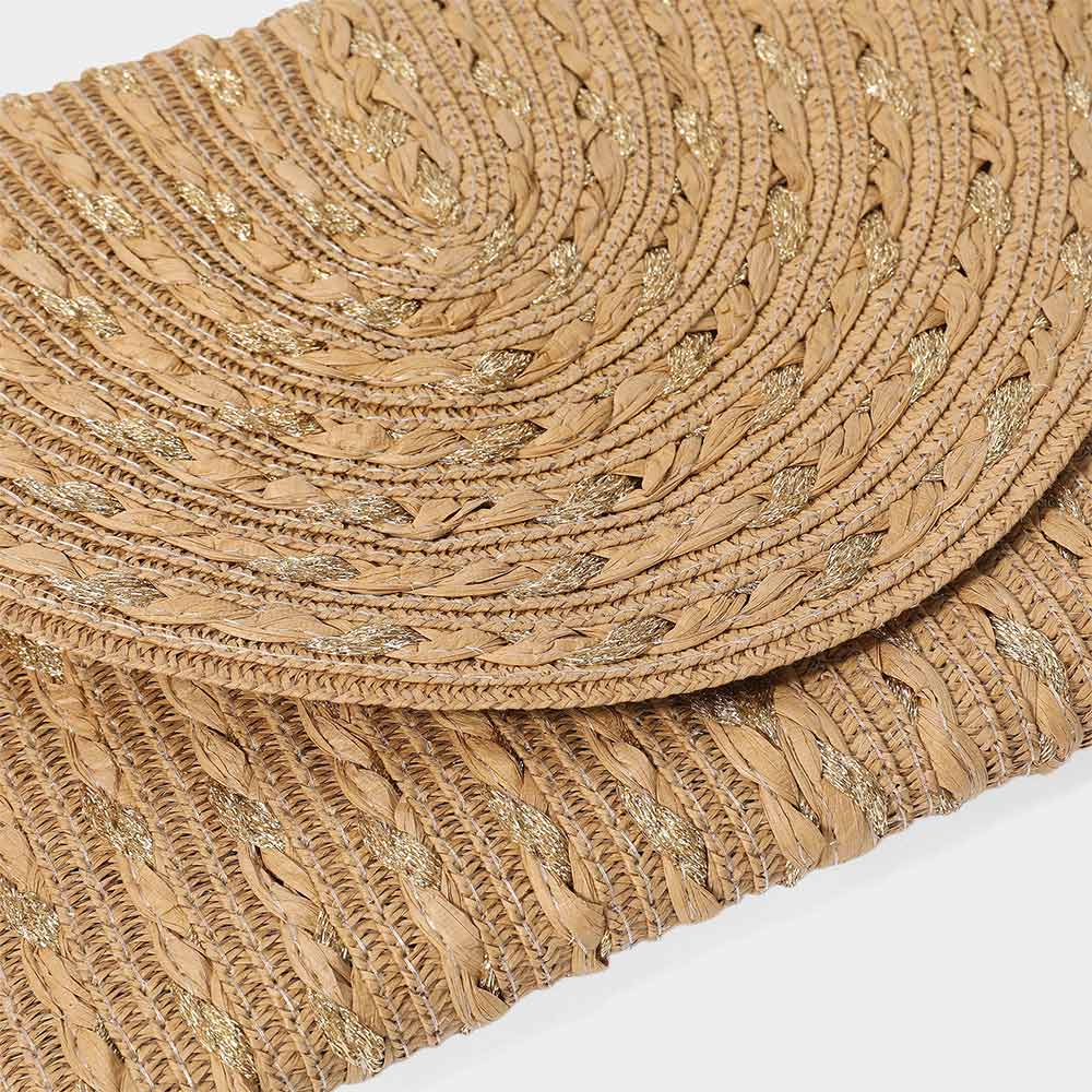 Madeline Love Olive Green Gold Threads Mixed Straw Clutch Bag / Crossbody Bag - Bags & Wallets - extra