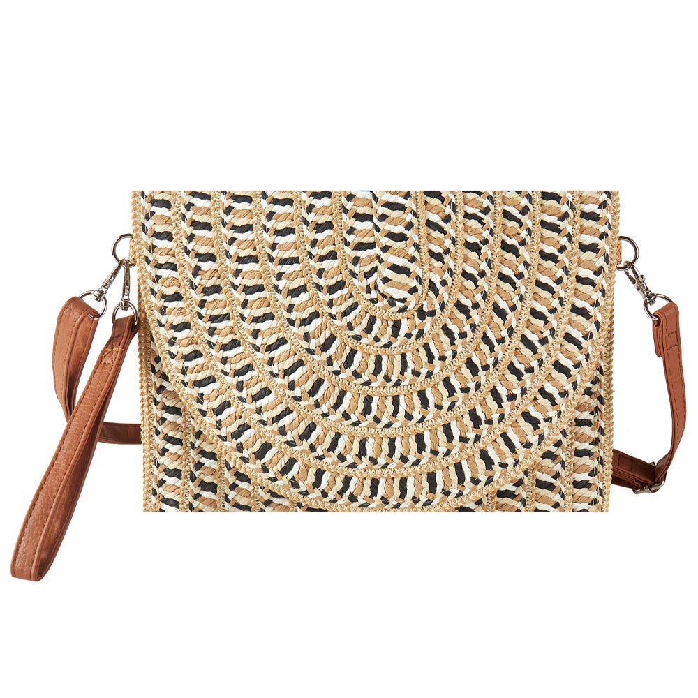 Madeline Love Beige Multi Color Straw Clutch Bag / Crossbody Bag - Bags & Wallets - desc