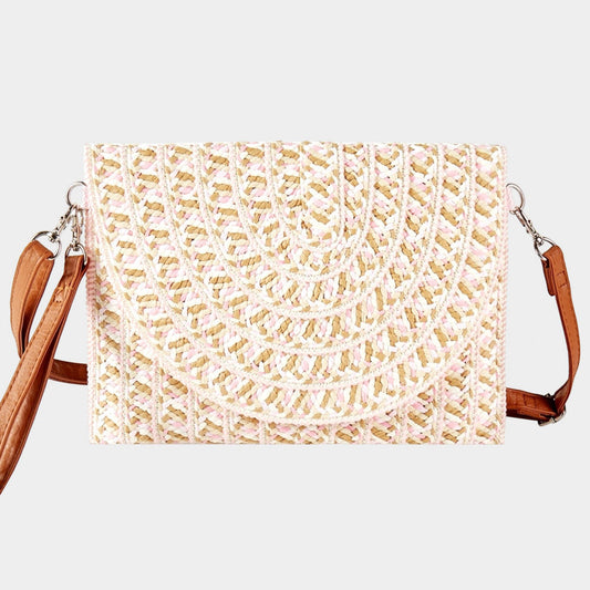Madeline Love Pink Multi Color Straw Clutch Bag / Crossbody Bag - Bags & Wallets