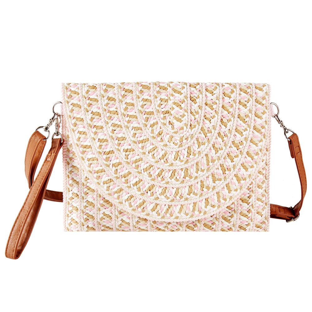 Madeline Love Pink Multi Color Straw Clutch Bag / Crossbody Bag - Bags & Wallets - desc