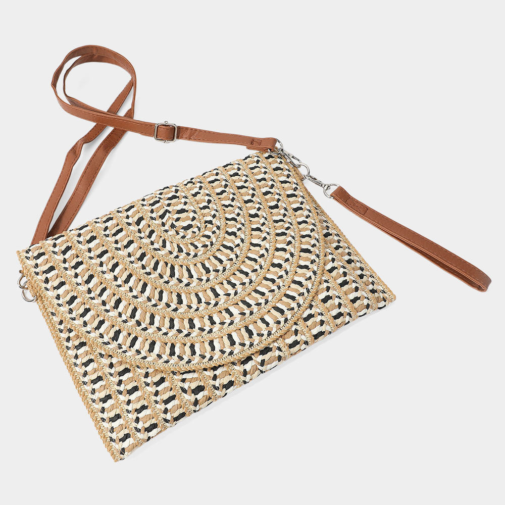 Madeline Love Taupe Multi Color Straw Clutch Bag / Crossbody Bag - Bags & Wallets - extra