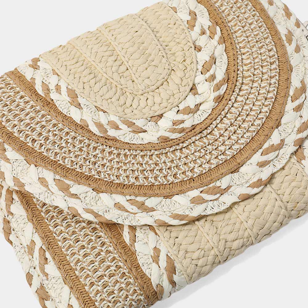 Madeline Love Taupe Multi Pattern Straw Clutch / Crossbody Bag - Bags & Wallets - extra