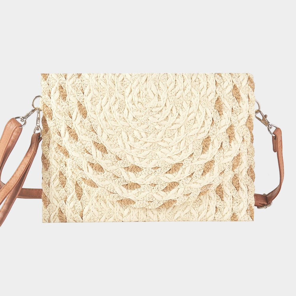 Madeline Love Beige Mixed Color Detail Straw Clutch / Crossbody Bag - Bags & Wallets