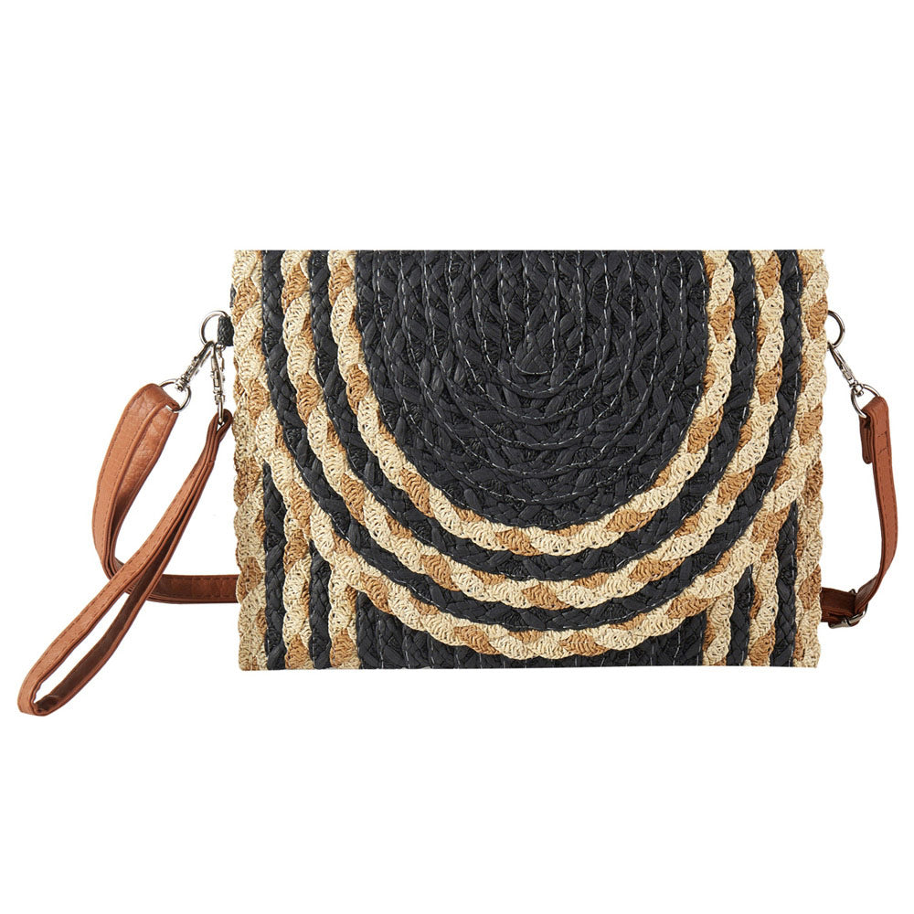 Madeline Love Black Mixed Color Detail Straw Clutch / Crossbody Bag - Bags & Wallets - desc