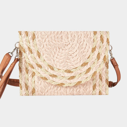 Madeline Love Pink Mixed Color Detail Straw Clutch / Crossbody Bag - Bags & Wallets