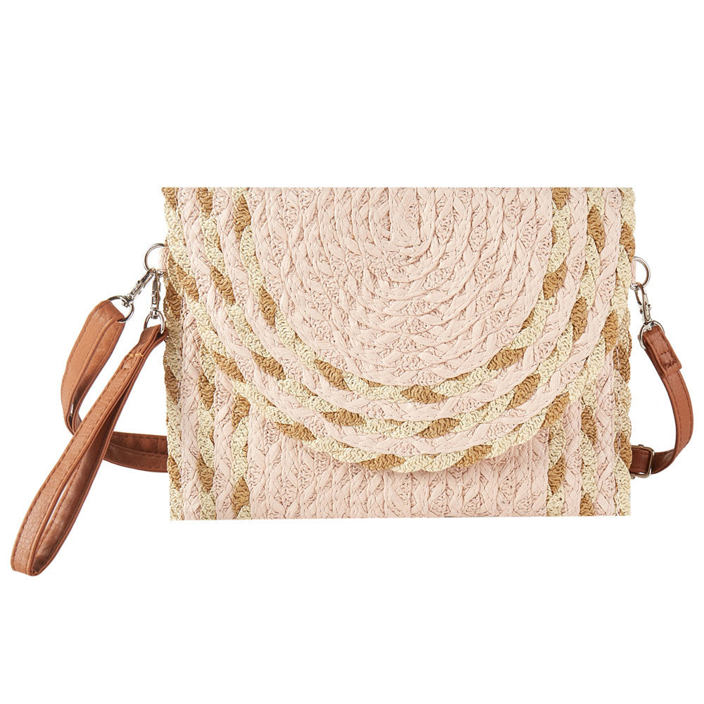 Madeline Love Pink Mixed Color Detail Straw Clutch / Crossbody Bag - Bags & Wallets - desc