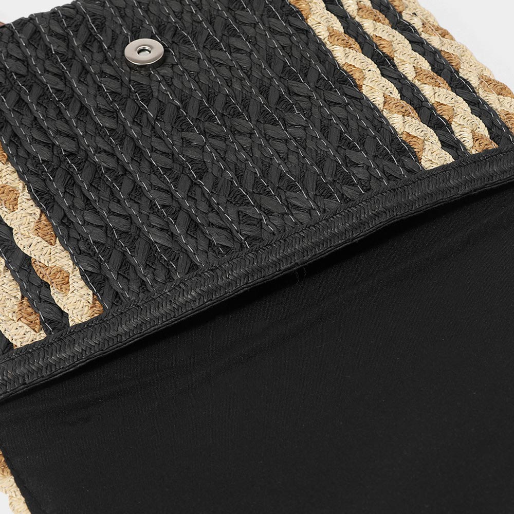 Madeline Love Taupe Mixed Color Detail Straw Clutch / Crossbody Bag - Bags & Wallets - extra