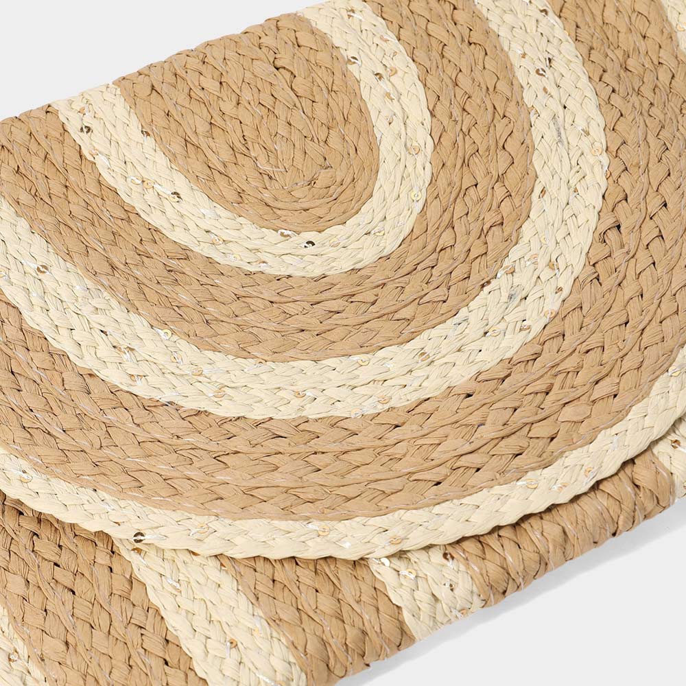 Madeline Love Beige Sequin Mixed Two Tone Straw Clutch Bag / Crossbody Bag - Bags & Wallets - extra