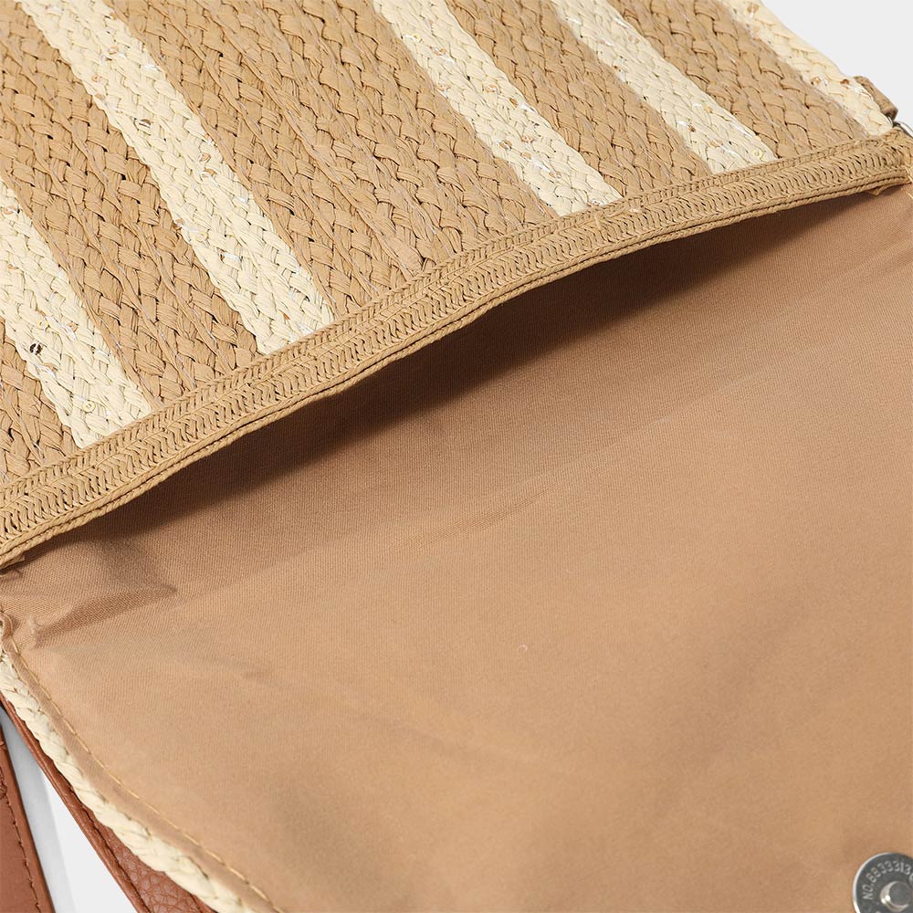 Madeline Love Taupe Sequin Mixed Two Tone Straw Clutch Bag / Crossbody Bag - Bags & Wallets - extra