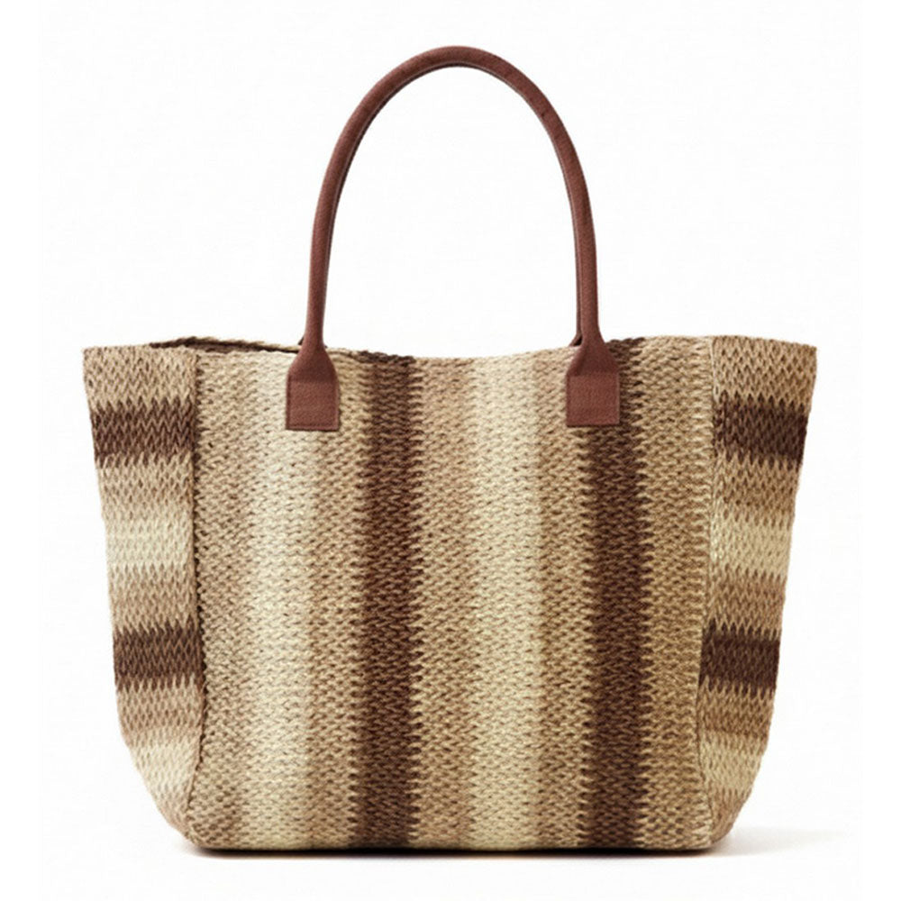Madeline Love Brown Natural Multi Color Stripe Straw Tote Bag - Bags & Wallets - extra