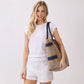 Madeline Love Navy Natural Multi Color Stripe Straw Tote Bag - Bags & Wallets - desc