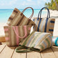 Madeline Love Navy Natural Multi Color Stripe Straw Tote Bag - Bags & Wallets - extra