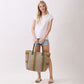 Madeline Love Olive Green Natural Multi Color Stripe Straw Tote Bag - Bags & Wallets - extra