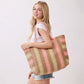 Madeline Love Pink Natural Multi Color Stripe Straw Tote Bag - Bags & Wallets