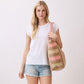 Madeline Love Pink Natural Multi Color Stripe Straw Tote Bag - Bags & Wallets - desc