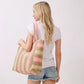 Madeline Love Pink Natural Multi Color Stripe Straw Tote Bag - Bags & Wallets - extra