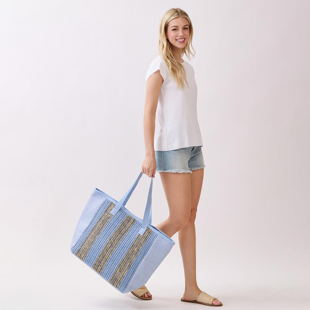 Madeline Love Blue Nautical Stripe Tote Bag - Bags & Wallets - extra